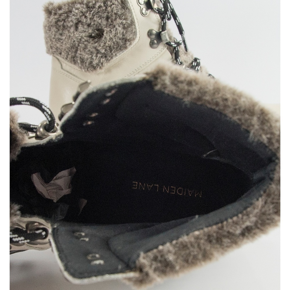 Maiden Lane Ivory Leather Marbut Faux Fur Boots 39 - Picture 7 of 8